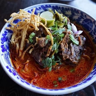 Khao Soi Beef Cheeks with Egg Roll